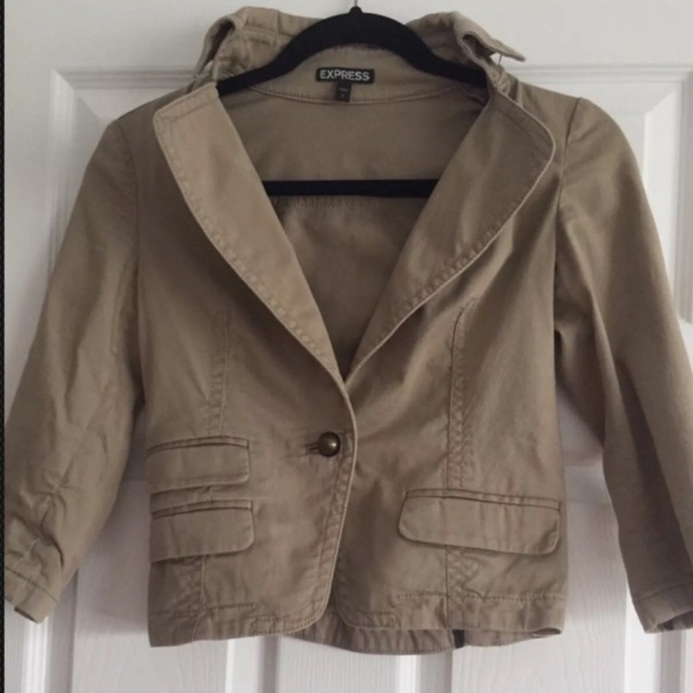 Express Women's Khaki Single Button Closure Cotton Blazer Jacket-Size 10